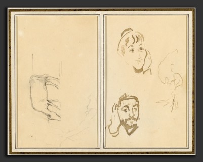 Paul Gauguin, A Grazing Cow; Head of a Woman with Her Hand on Her Cheek, and Head of a Man with His