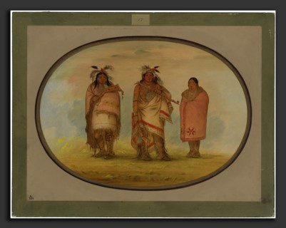 George Catlin, Menomonie Chief, His Wife, and Son, American, 1796 - 1872, 1861-1869, oil on card