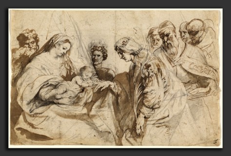 Sir Anthony van Dyck (Flemish, 1599 - 1641), The Mystic Marriage of Saint Catherine, c. 1618, pen