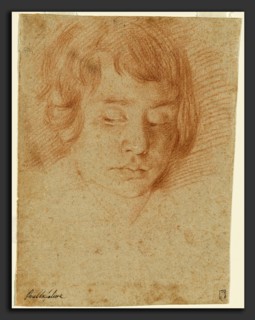 Aniello Falcone (Italian, 1607 - 1656), Head of a Boy, 1635-1645, red chalk on oatmeal paper