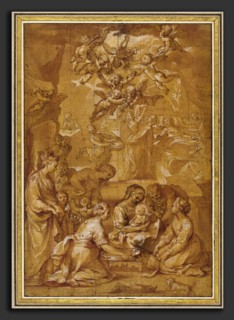 Ventura Salimbeni (Italian, 1568 - 1613), The Birth of the Virgin, 1605-1610, pen and brown and red