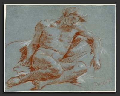 Giovanni Battista Tiepolo (Italian, 1696 - 1770), Seated Male Nude, 1752-1753, red chalk heightened
