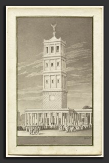 Karl Friedrich Schinkel (German, 1781 - 1841), The Campanile for a Cathedral for Berlin, 1831, pen