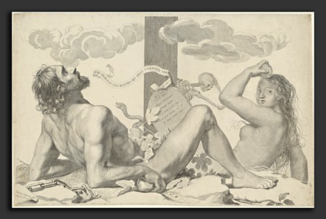 Claude Mellan, Adam and Eve at the Foot of the Cross, French, 1598 - 1688, c. 1647, engraving on
