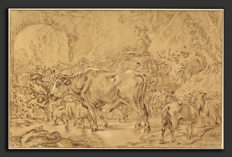 FranÃ§ois Boucher, Return to the Fold, French, 1703 - 1770, brown and black chalk heightened with