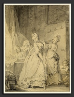 Pierre-Antoine Baudouin (French, 1723 - 1769), The Coquette, 1760s, black chalk with gray and brown