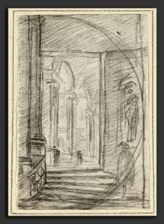 Hubert Robert, Interior of a Roman Palace, French, 1733 - 1808, 1754-1765, black chalk on laid