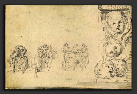 Gabriel Jacques de Saint-Aubin, Sketches of Dancers and Heads of Putti, French, 1724 - 1780, 1748,