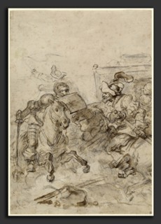 Jean-Honoré Fragonard, Don Quixote Attacking the Biscayan, French, 1732 - 1806, 1780s, brush with