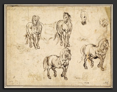 Jacques Callot after Antonio Tempesta, Studies of Horses [recto], French, 1592 - 1635, c. 1612, pen