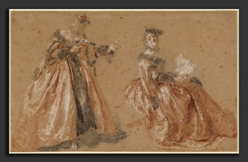 Nicolas Lancret, Two Elegant Women in Polish Dress, French, 1690 - 1743, c. 1723, red, black, and