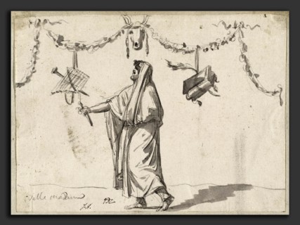 Jacques-Louis David, Ornament with a Bearded Man in Ancient Dress, French, 1748 - 1825, 1775-80,