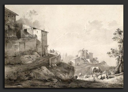 Jean-Jacques de Boissieu, A Sunlit Landscape with Hilltop Houses, French, 1736 - 1810, c. 1782,
