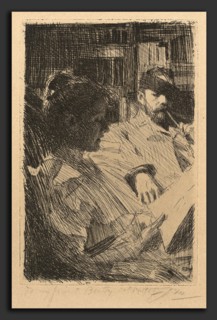 Anders Zorn, Reading (La Lecture), Swedish, 1860 - 1920, 1893, etching on Dutch paper
