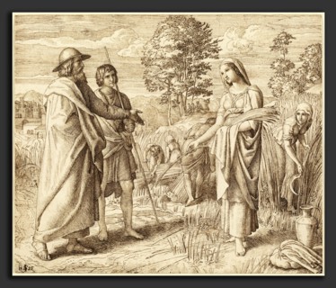 Julius Schnorr von Carolsfeld (German, 1794 - 1872), Ruth and Boas, 1825, pen and brown ink over