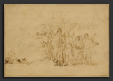 Rembrandt van Rijn, Lot and His Family Leaving Sodom, Dutch, 1606 - 1669, 1652-1655, pen and light