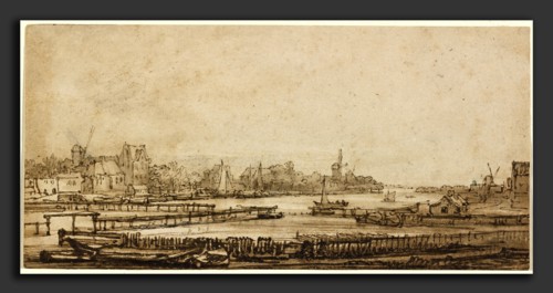 Rembrandt van Rijn (Dutch, 1606 - 1669), View over the Amstel from the Rampart, c. 1646-1650, pen