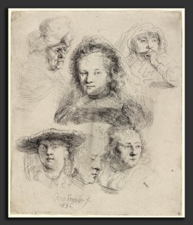 Rembrandt van Rijn, Studies of the Head of Saskia and Others, Dutch, 1606 - 1669, 1636, etching