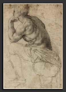Alessandro Allori, A Pearl Diver, Italian, 1535 - 1607, c. 1570, black chalk on laid paper