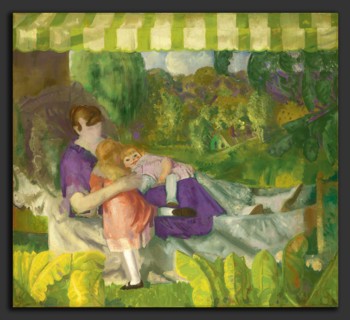 George Bellows, My Family, American, 1882 - 1925, 1916, oil on canvas, woman and two children in a