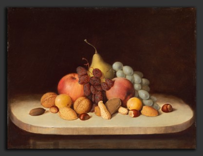 Robert Seldon Duncanson, Still Life with Fruit and Nuts, American, 1821 - 1872, 1848, oil on board