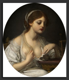 Circle of Jean-Baptiste Greuze, Girl with Birds, c. 1780-1782, oil on canvas
