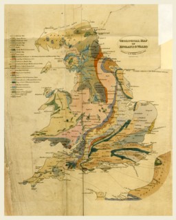Outlines of the Geology of England and Wales, map, 19th century engraving