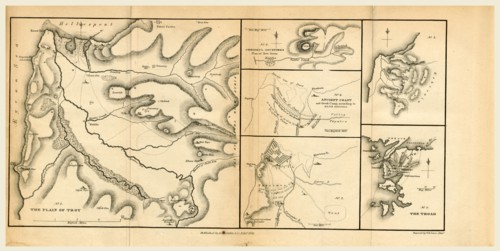 Map 1822,  on the topography of the Plain of Troy, 19th century engraving
