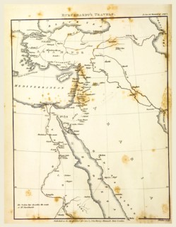 Travels in Nubia, Map, 19th century engraving, Nubia is a region along the Nile river, which is