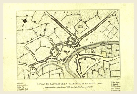 Map of Manchester  and Salford about 1650, UK