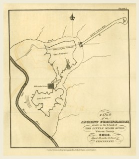 Map of an ancient fortification on the bank of the Little Miami River, Warren County, Ohio, east of