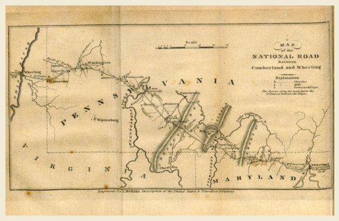 Map of the road between Cumberland and Wheeling, A Geographical Description of the United States