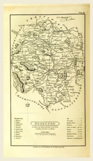 Hereford map, A Topographical Dictionary of the United Kingdom, UK, 19th century engraving