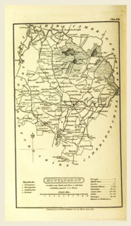 Huntingdon map, A Topographical Dictionary of the United Kingdom, UK, 19th century engraving
