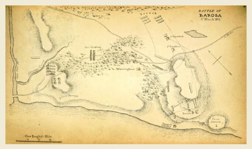 Battle of Barosa map, 1811, 19th century engraving