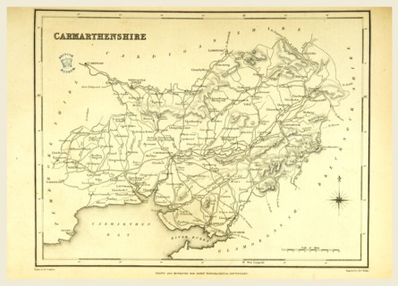 A Topographical Dictionary of Wales, Carmarthenshire, 19th century engraving, UK