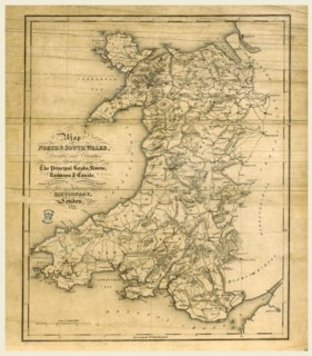 A Topographical Dictionary of Wales, map of North and South Wales, 19th century engraving
