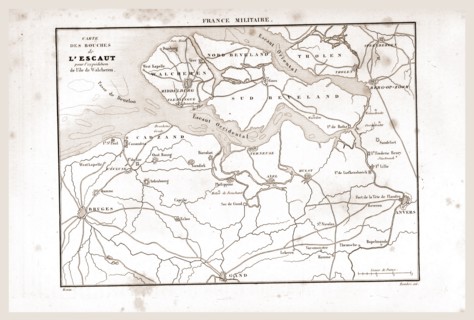 Map of river Scheldt, De Schelde, L'Escaut, The Netherlands