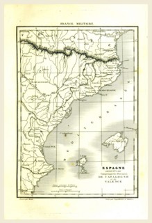 Map, Spain, Catalonia, Valencia, 19th century engraving