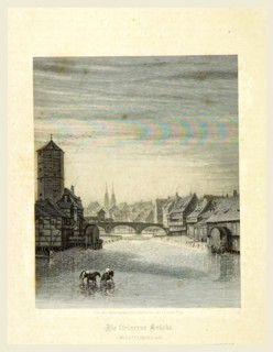 Steinerne Brucke, Steinerne Bridge, Nurnberg, Germany, 19th century engraving