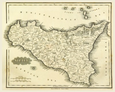 Map Sicily, Italy, 19th century engraving