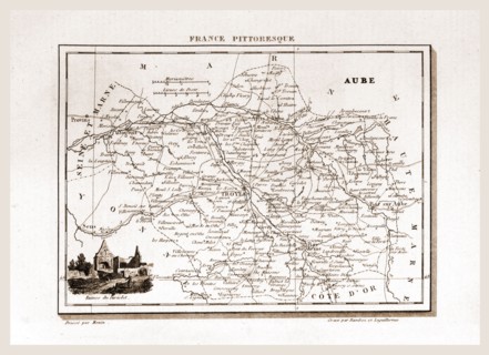 France pittoresque, map Aube, 19th century engraving