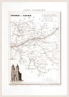 France pittoresque, map, Indre and Loire, 19th century engraving