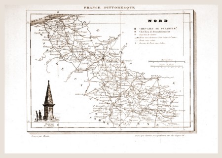 France pittoresque, Nord, map, 19th century engraving