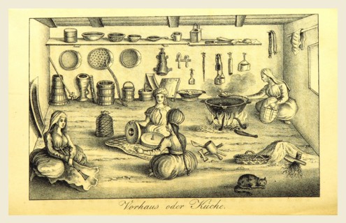 1822 bis 1828, Nogaijen-Tartaren kitchen, 19th century engraving