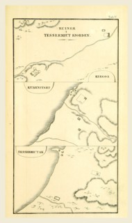 Ruins Tessermiut Fjord Greenland historical, 19th century engraving