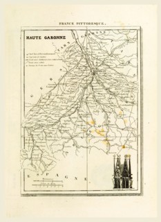 France pittoresque, map Haute Garonne, 19th century engraving