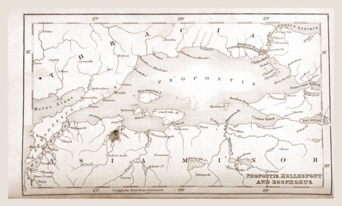 Propontis Hellespont and Bosphorus, map, 19th century engraving