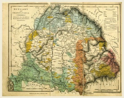 Hungary and Transylvania map, 19th century engraving