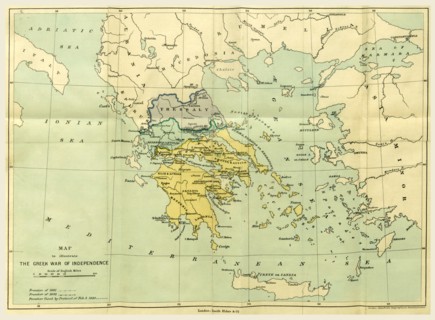 Map, the War of Greek Independence, 1821 to 1833, 19th century engraving